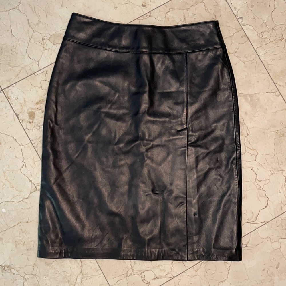 Leather midi slit skirt